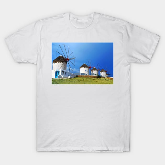 Kato Mili are iconic windmill of the Greek island of the Mykonos, Cyclades Islands. T-Shirt by Peter the T-Shirt Dude